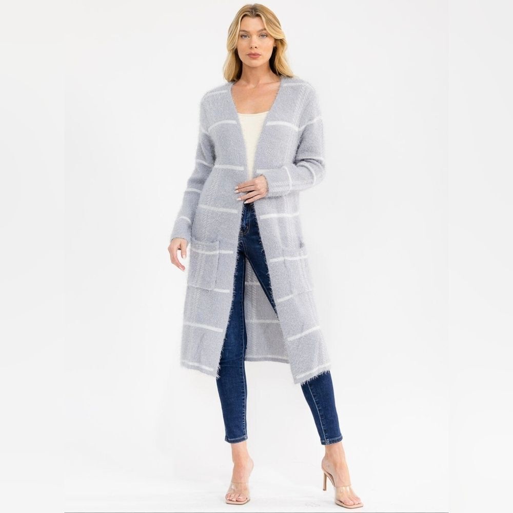 Women's Gray Long Cardigan Sweater
